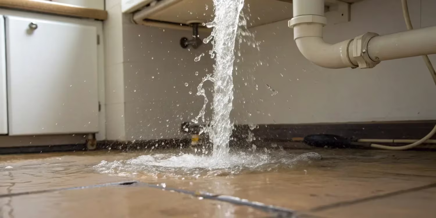 water on the floor from broken pipe